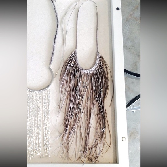 NWT Serefina Anthropologie Elegant Fringe Necklace in Gray with Silver beads - Picture 1 of 11